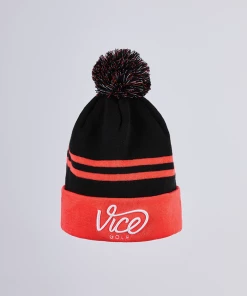 Beanie Striped Black / Neon Red